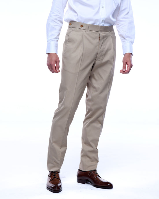 Light weight cotton trousers - Single pleat trousers - Beige