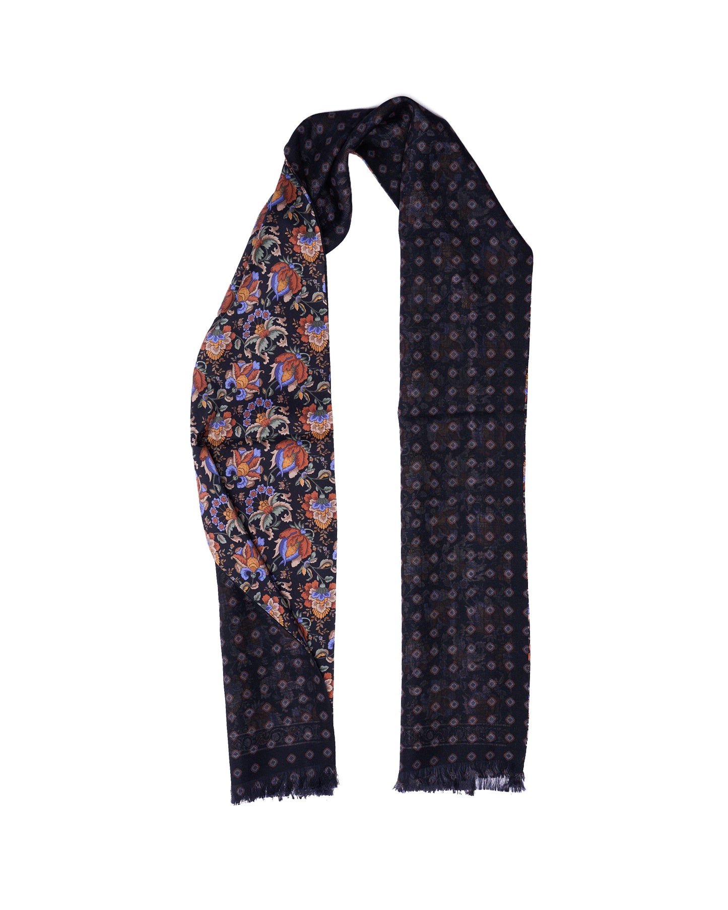 Scarf - Rectangle - Black with colourful flower motif