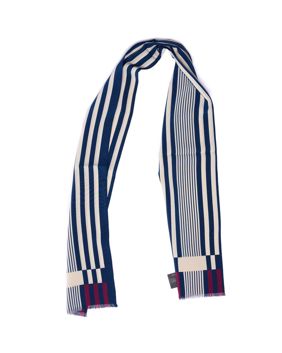 Scarf - Rectangle - Navy blue, beige and red stripe