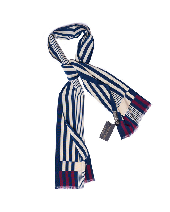 Scarf - Rectangle - Navy blue, beige and red stripe