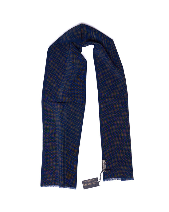 Scarf - Rectangle - Navy blue with brown micro dot