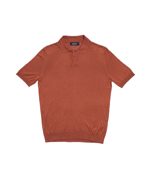 Knitted silk polo - Brick