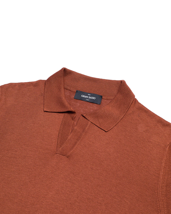 Knitted silk polo - Brick