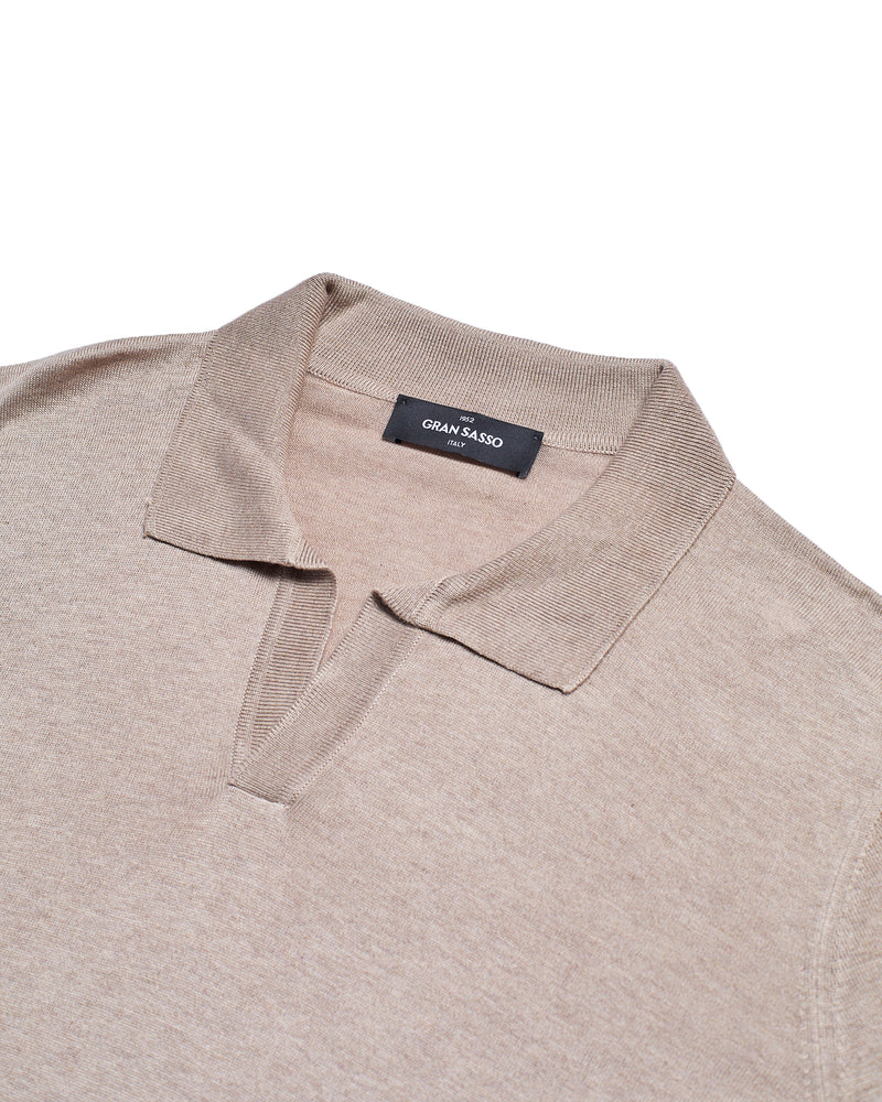 Knitted silk polo - Light brown