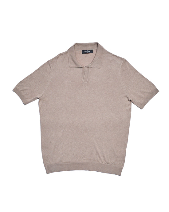 Knitted silk polo - Light brown