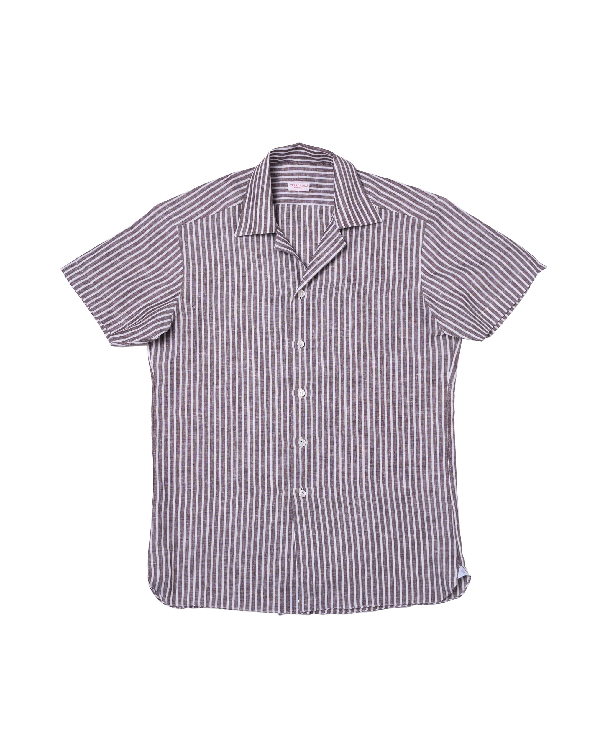 Cuban collar shirt - Stripe black and white - Linen