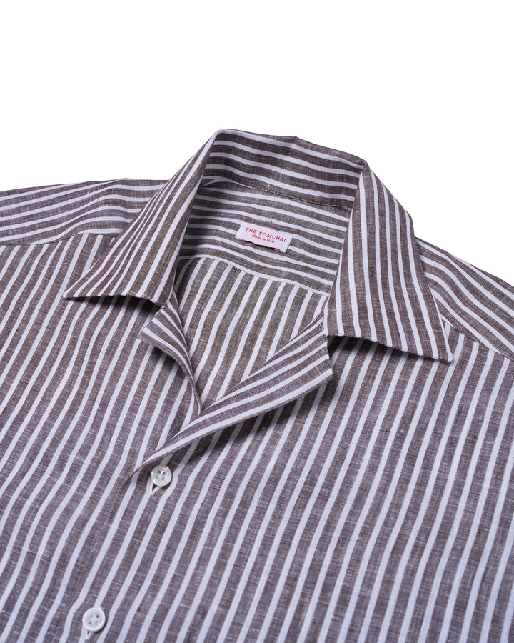 Cuban collar shirt - Stripe black and white - Linen