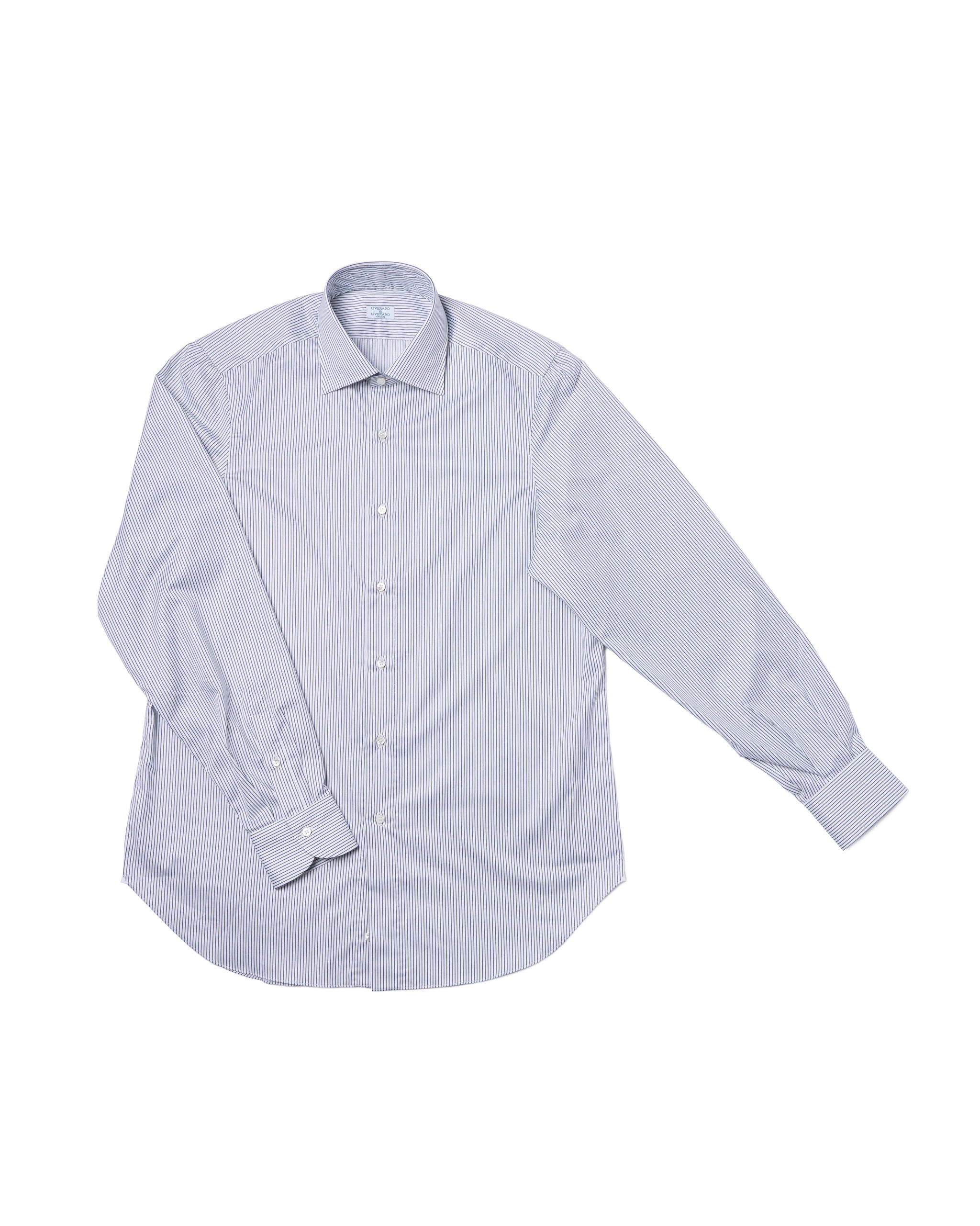 Spread collar shirt - Green and navy stripe poplin cotton