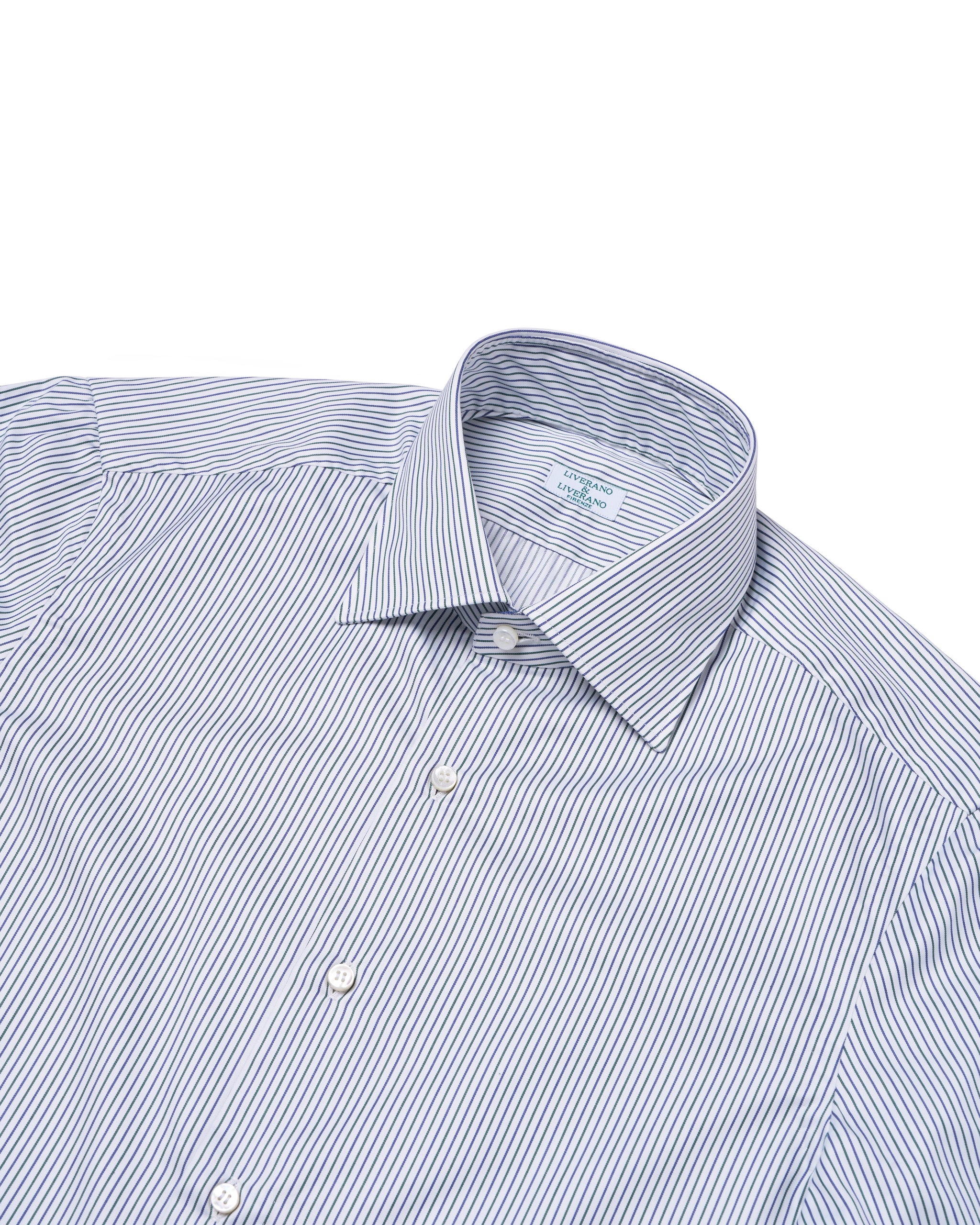 Spread collar shirt - Green and navy stripe poplin cotton