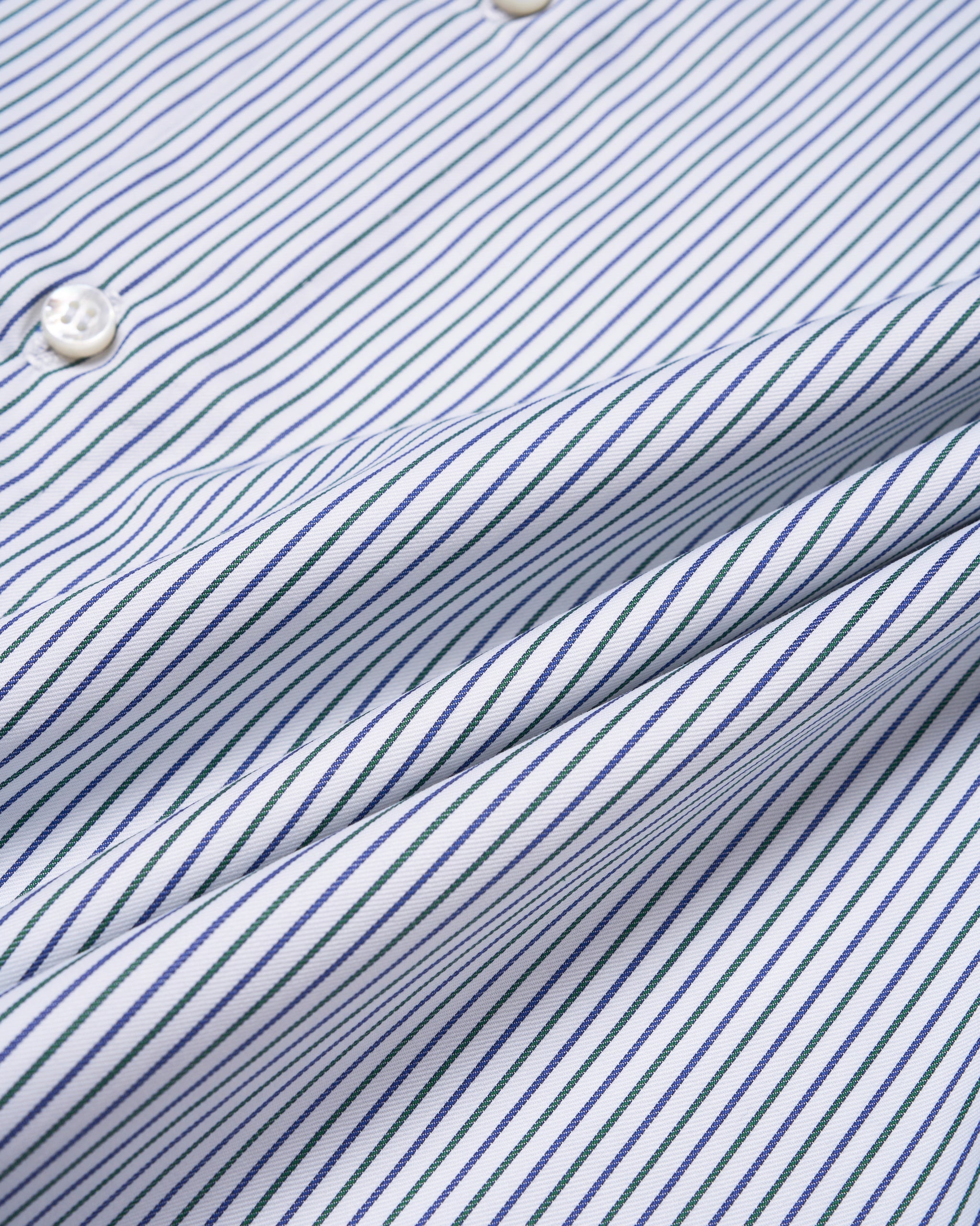 Spread collar shirt - Green and navy stripe poplin cotton