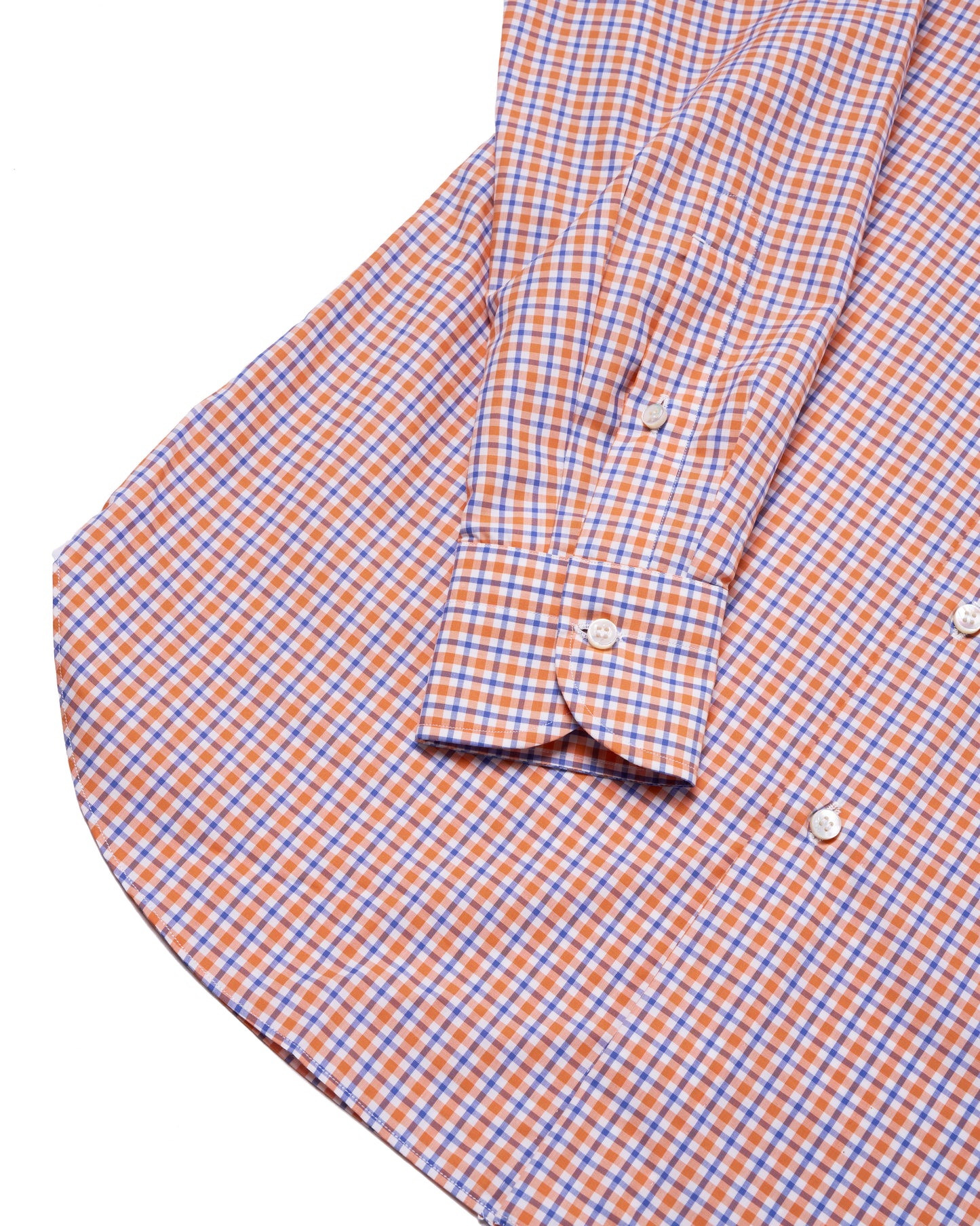 Button down collar shirt - Orange and navy check poplin cotton