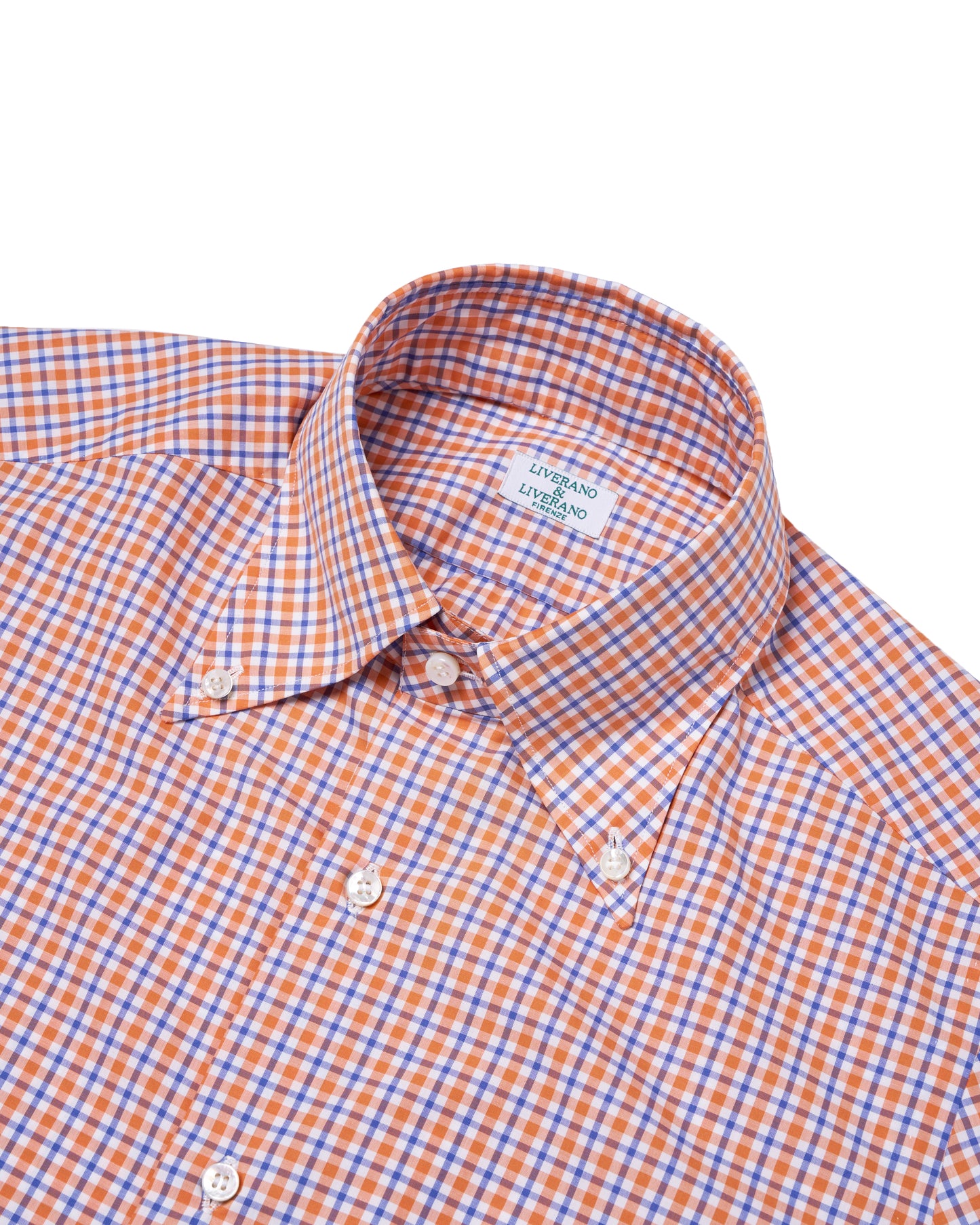 Button down collar shirt - Orange and navy check poplin cotton