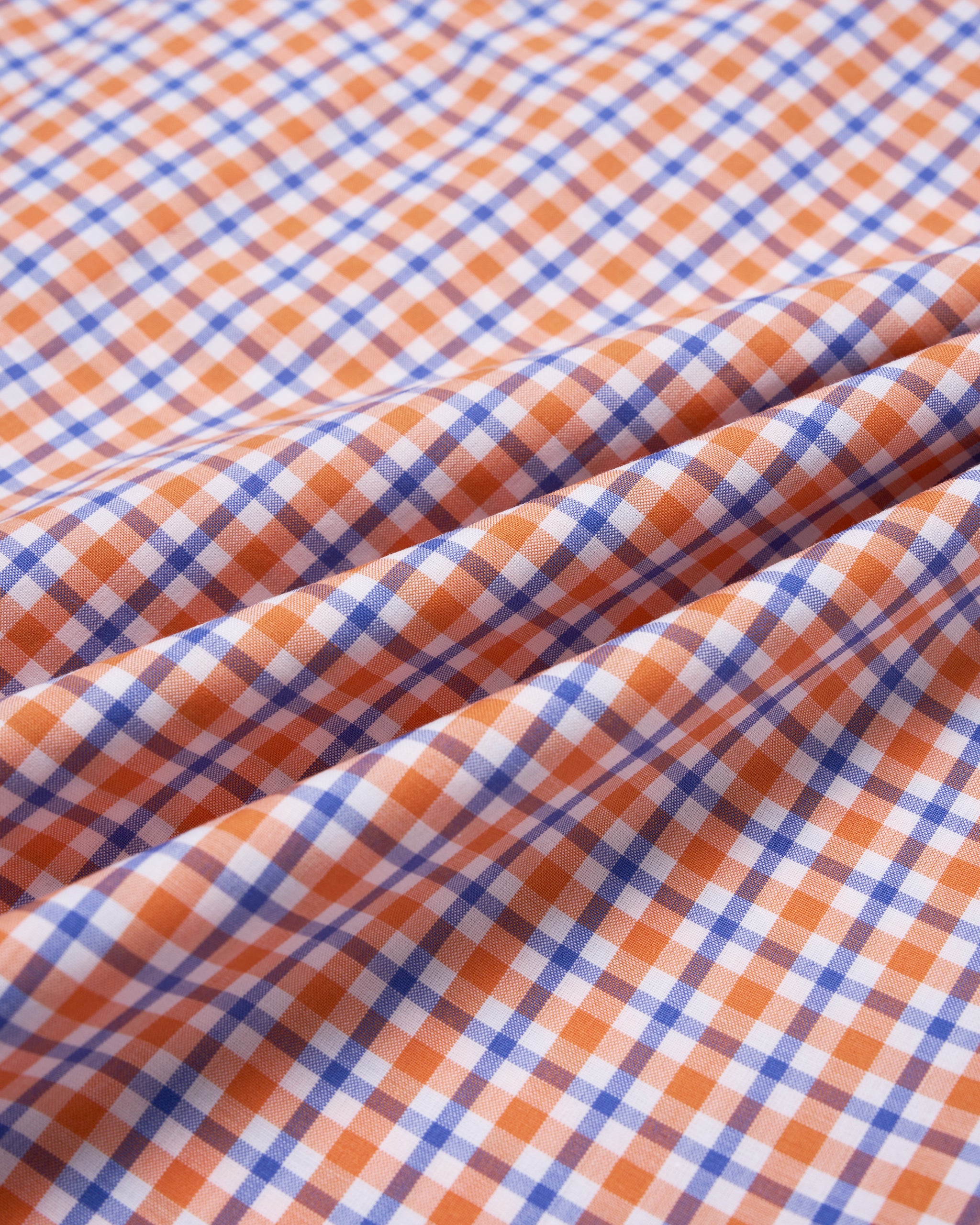 Button down collar shirt - Orange and navy check poplin cotton