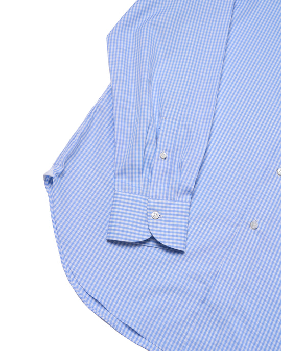 Spread collar shirt - Light blue check poplin cotton