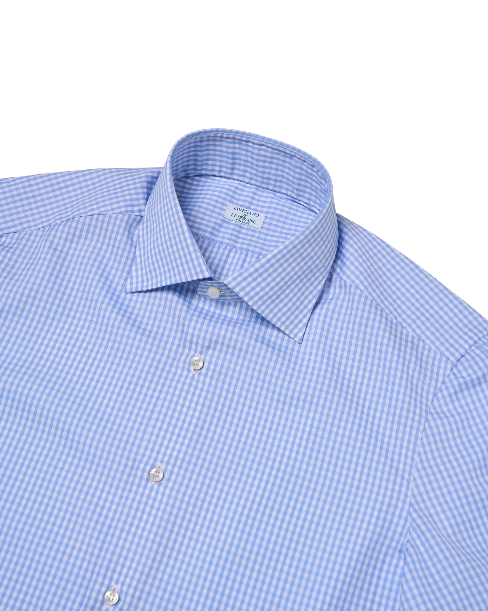 Spread collar shirt - Light blue check poplin cotton