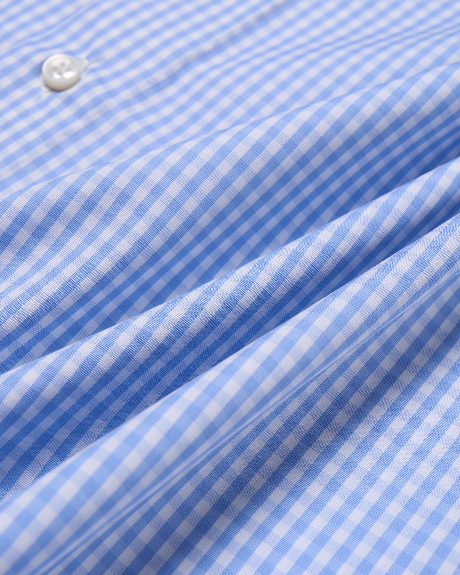 Spread collar shirt - Light blue check poplin cotton