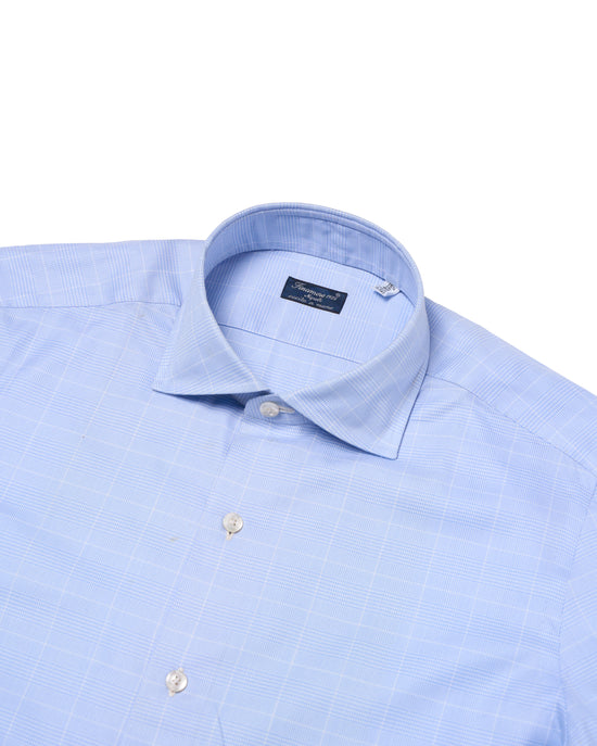 Shirt Spread collar - Blue window pane popplin - Cotton