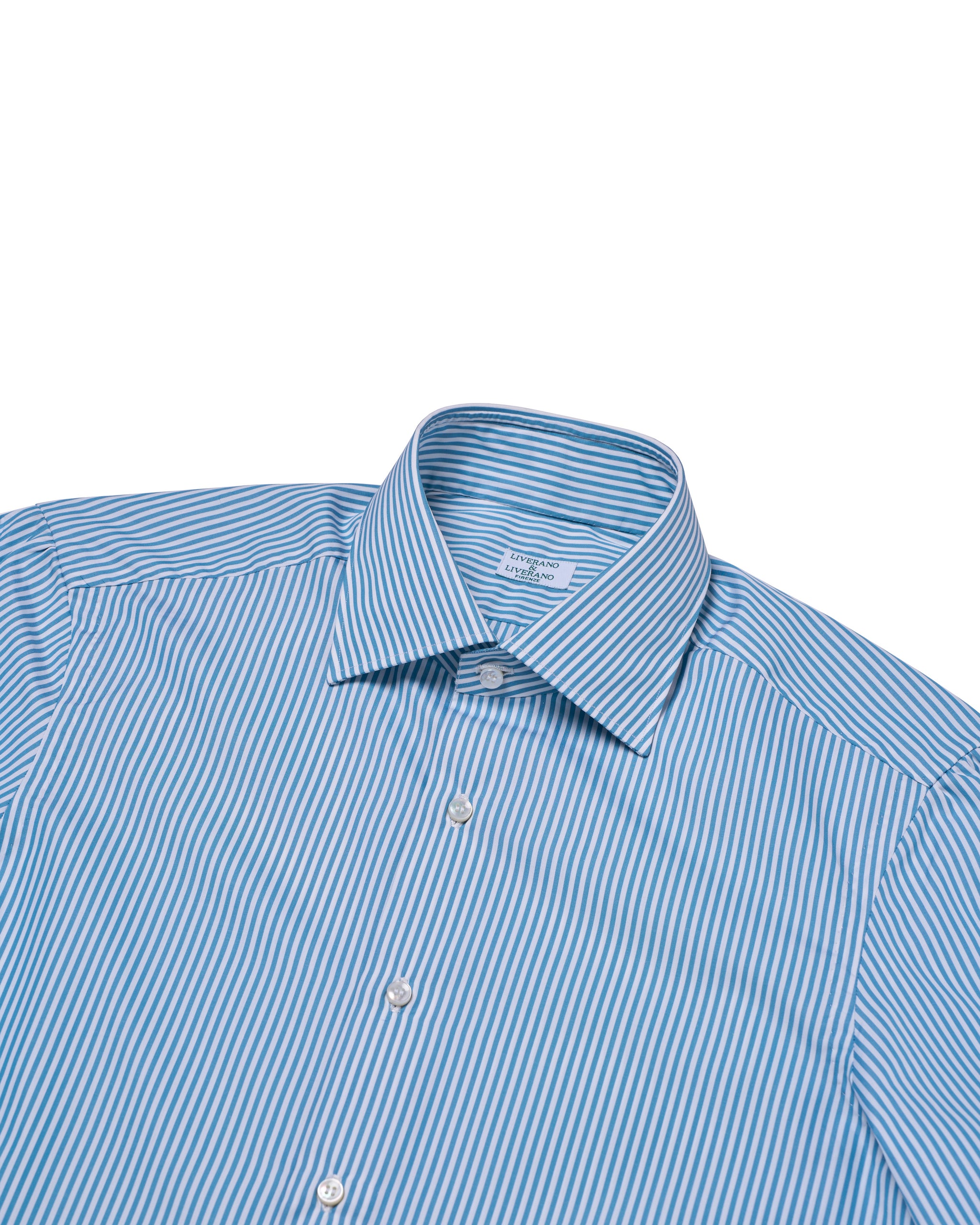 Spread collar shirt - Ocean blue stripe poplin cotton