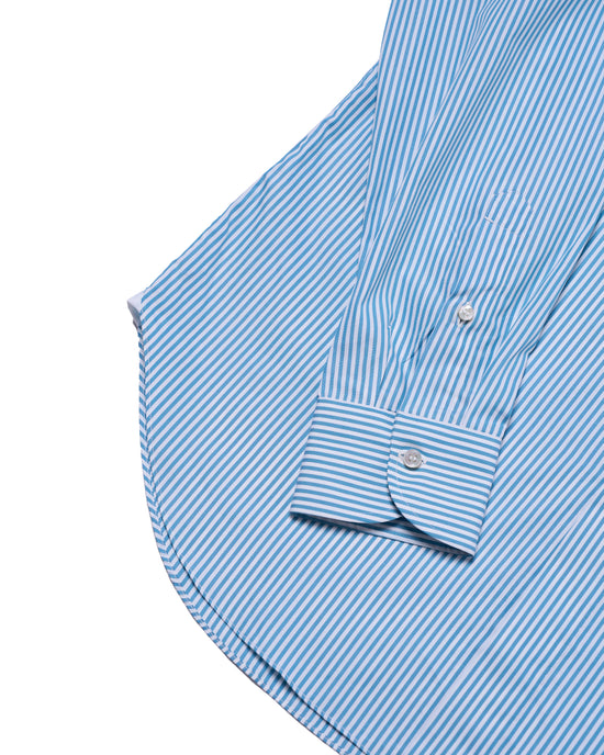 Spread collar shirt - Ocean blue stripe poplin cotton