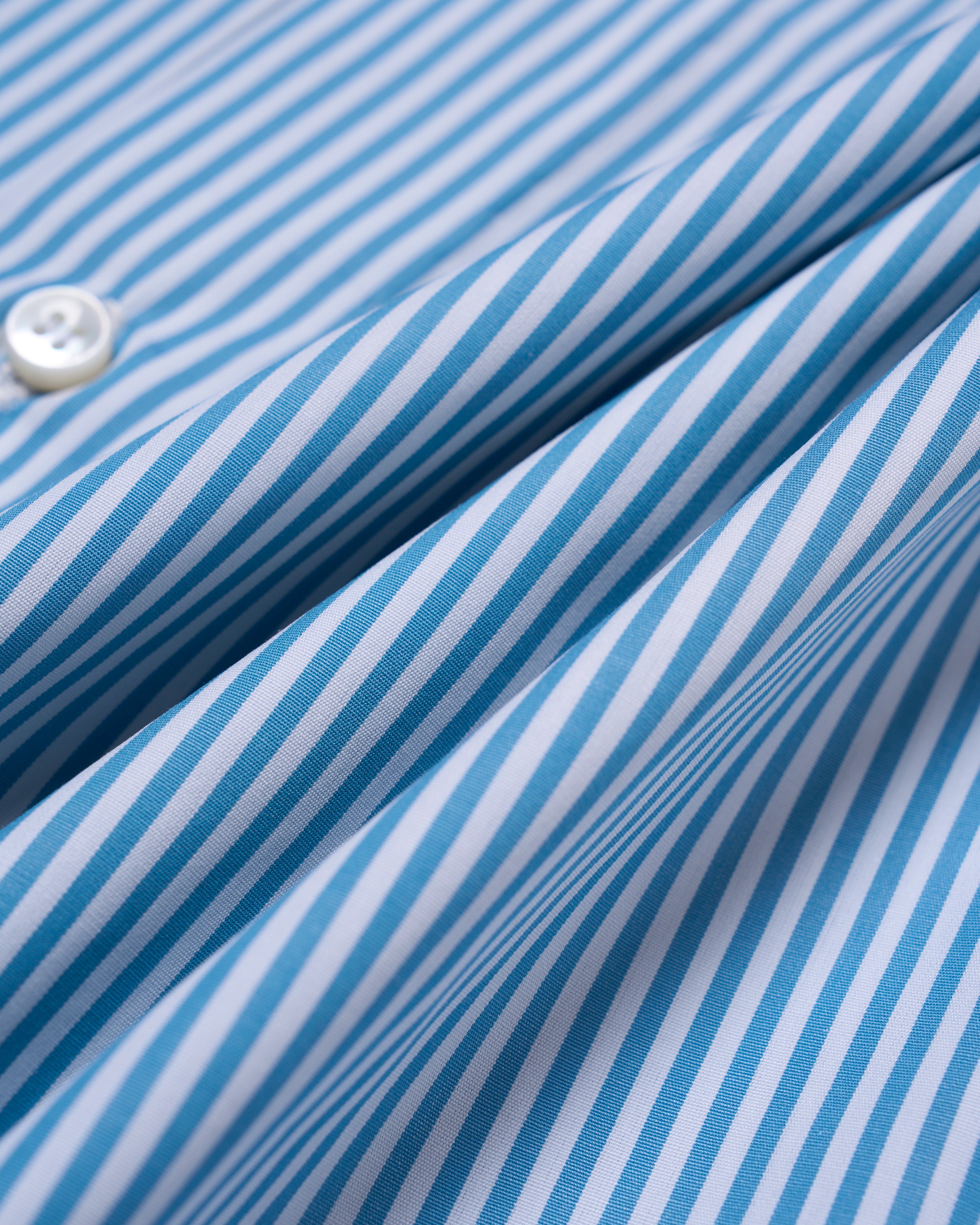 Spread collar shirt - Ocean blue stripe poplin cotton