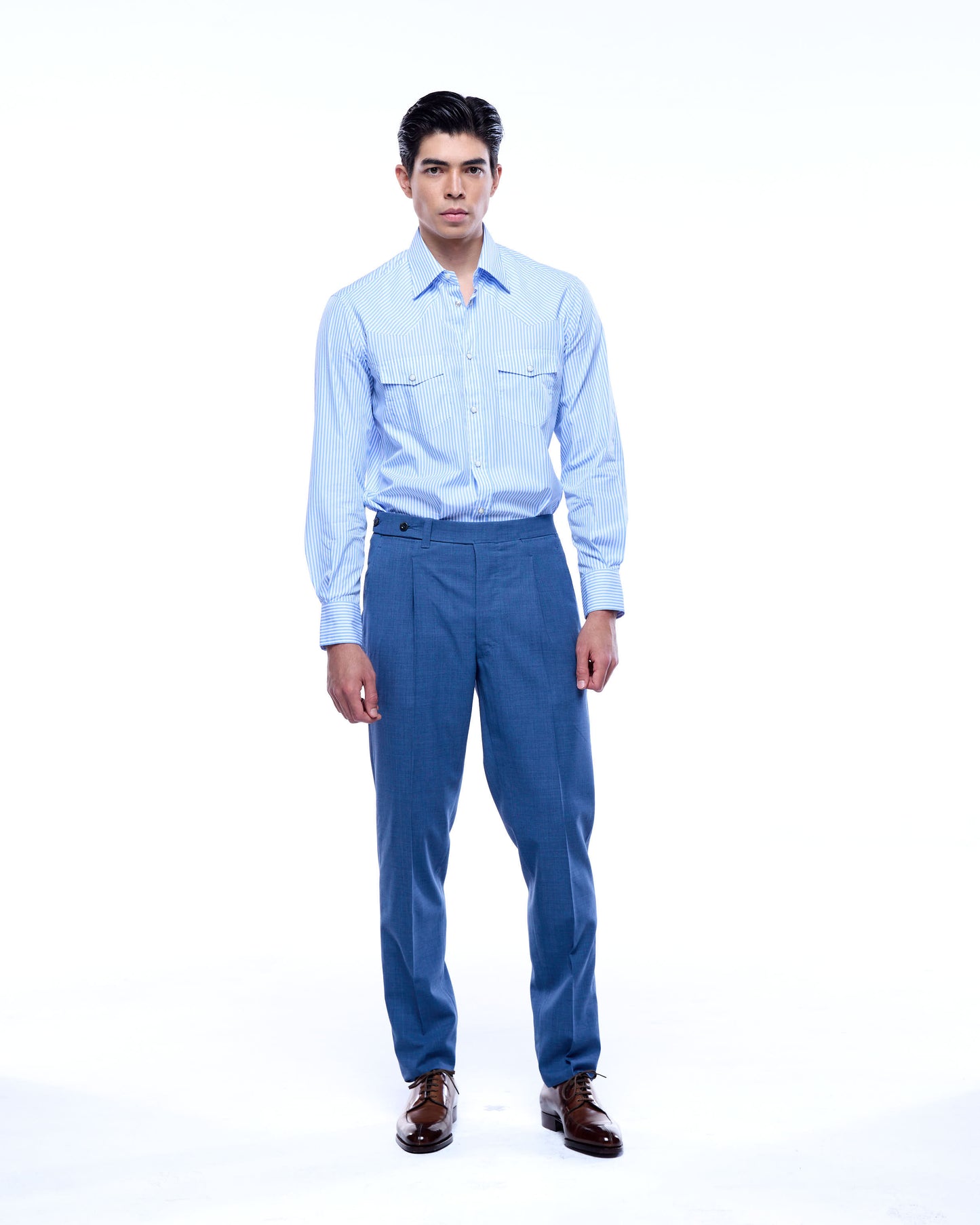 High twist wool trousers - Single pleat trousers - Light blue