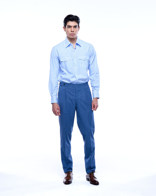 High twist wool trousers - Single pleat trousers - Light blue