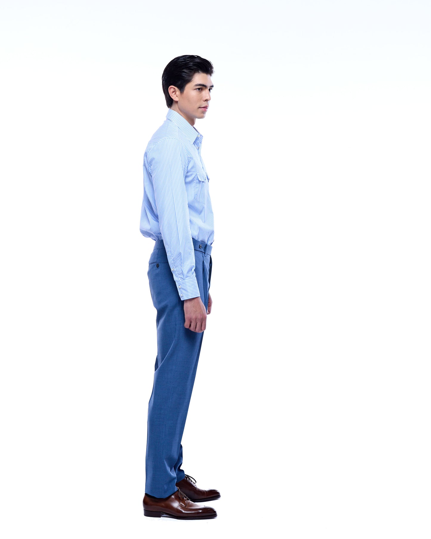 High twist wool trousers - Single pleat trousers - Light blue