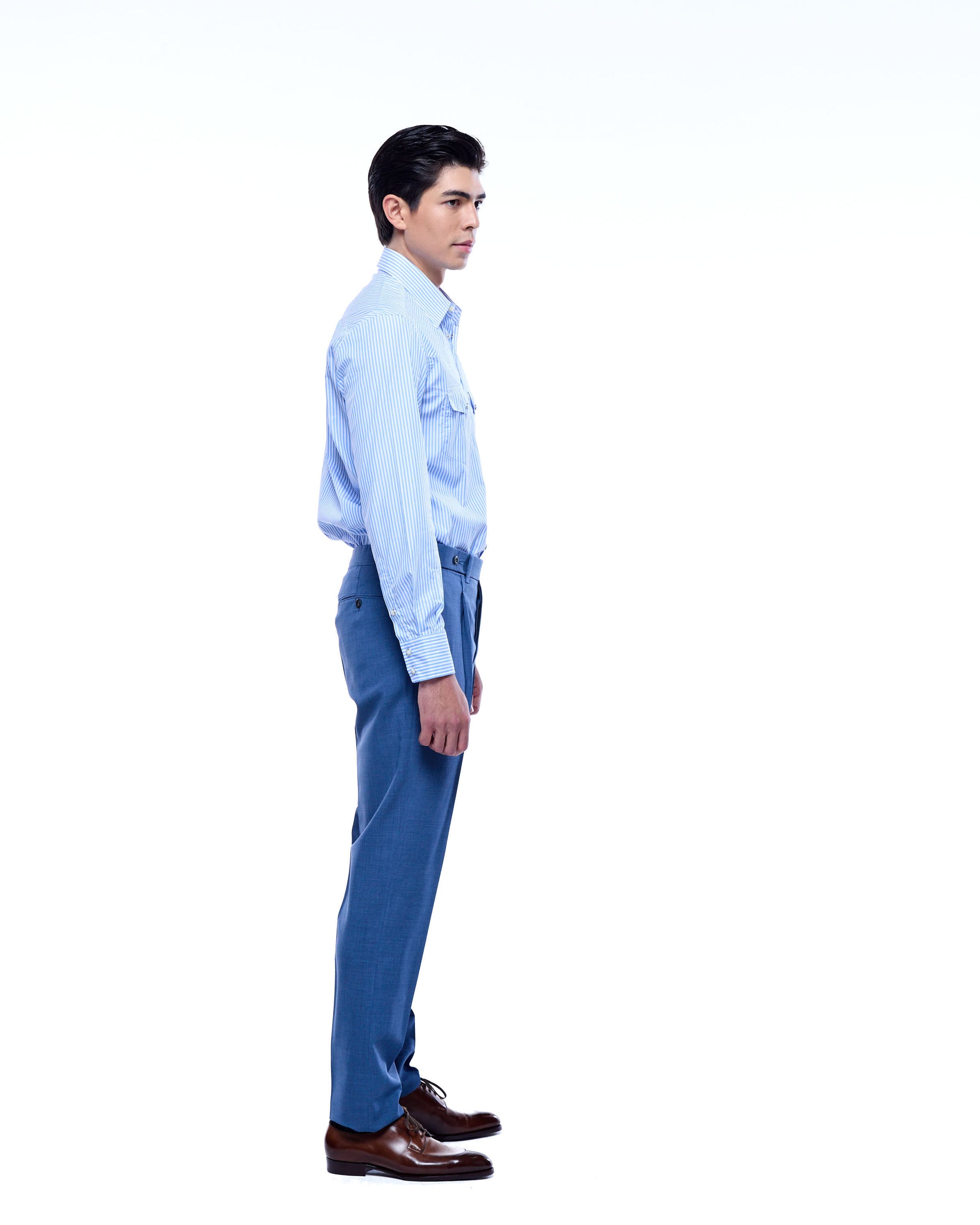 High twist wool trousers - Single pleat trousers - Light blue