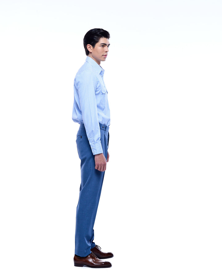 High twist wool trousers - Single pleat trousers - Light blue