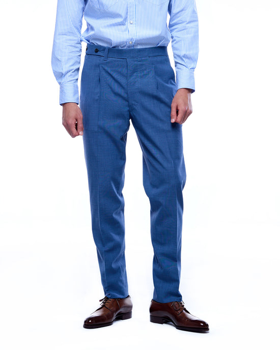 High twist wool trousers - Single pleat trousers - Light blue