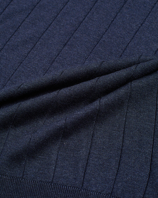 Knitted ribbed silk polo - Navy blue and Brown