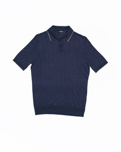 Polo short sleeves - knitted Silk - Navy blue / brown rim