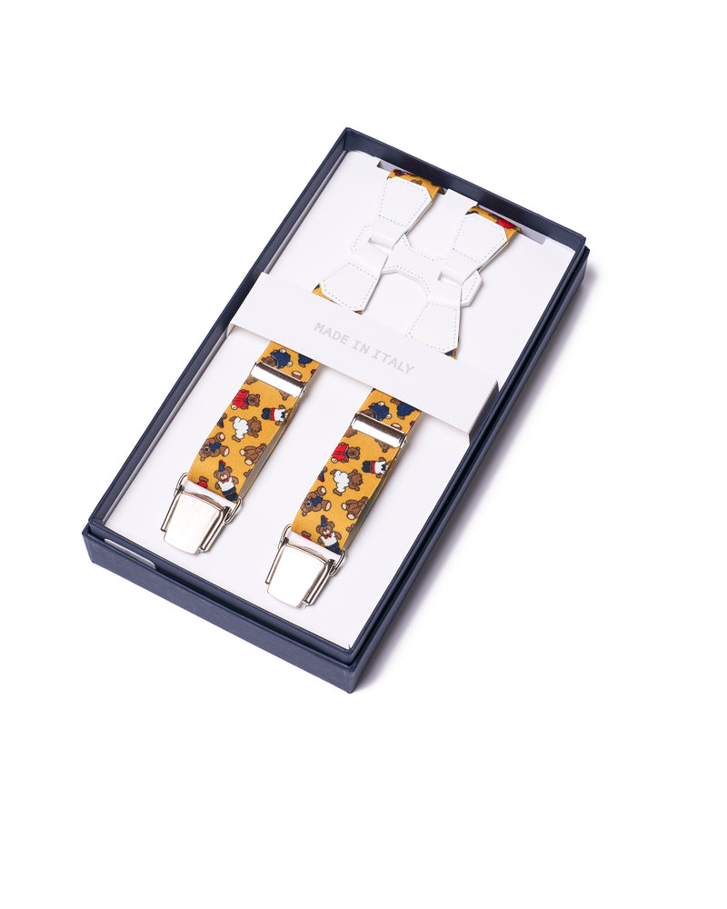 Suspender - Clip - Yellow Teddy with white leather