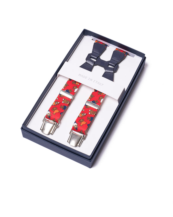 Suspender - Clip - Red teddy strap and navy leather