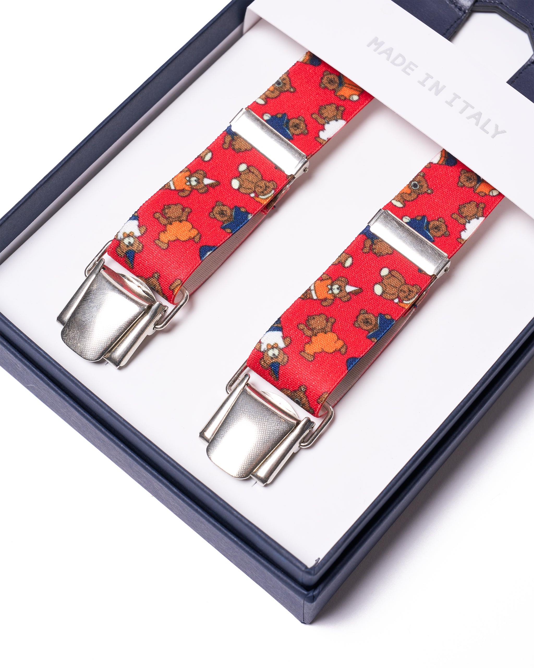 Braces - Clip - Red teddy strap and navy leather