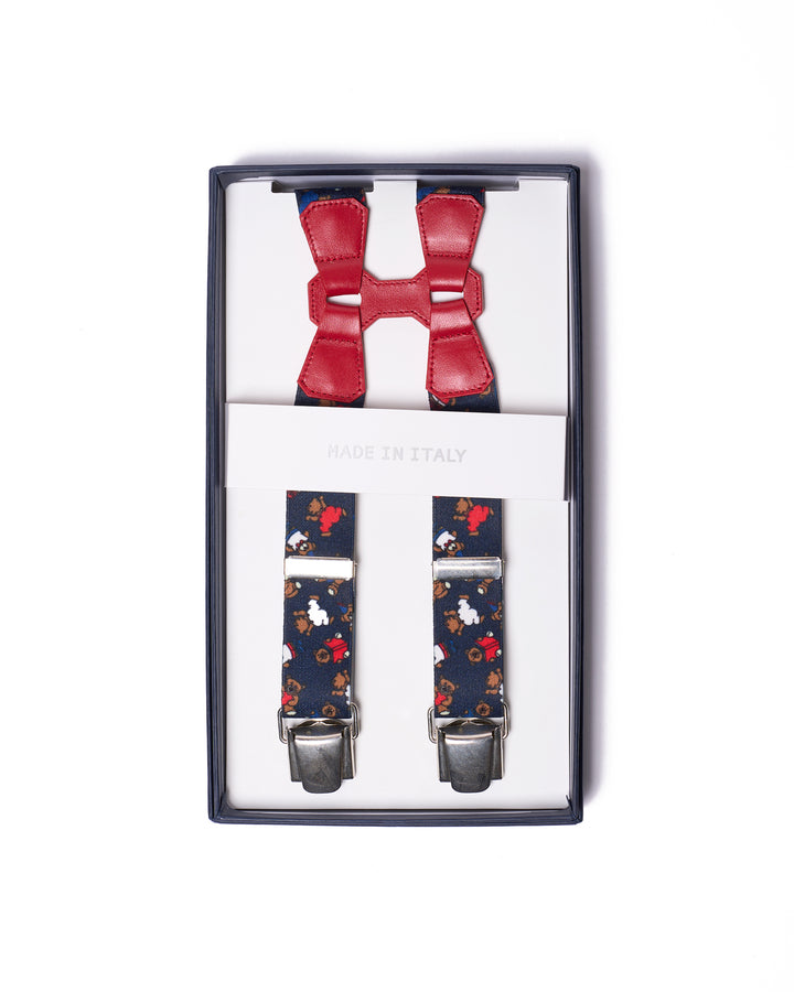 Braces - Clip - Navy teddy strap and red leather