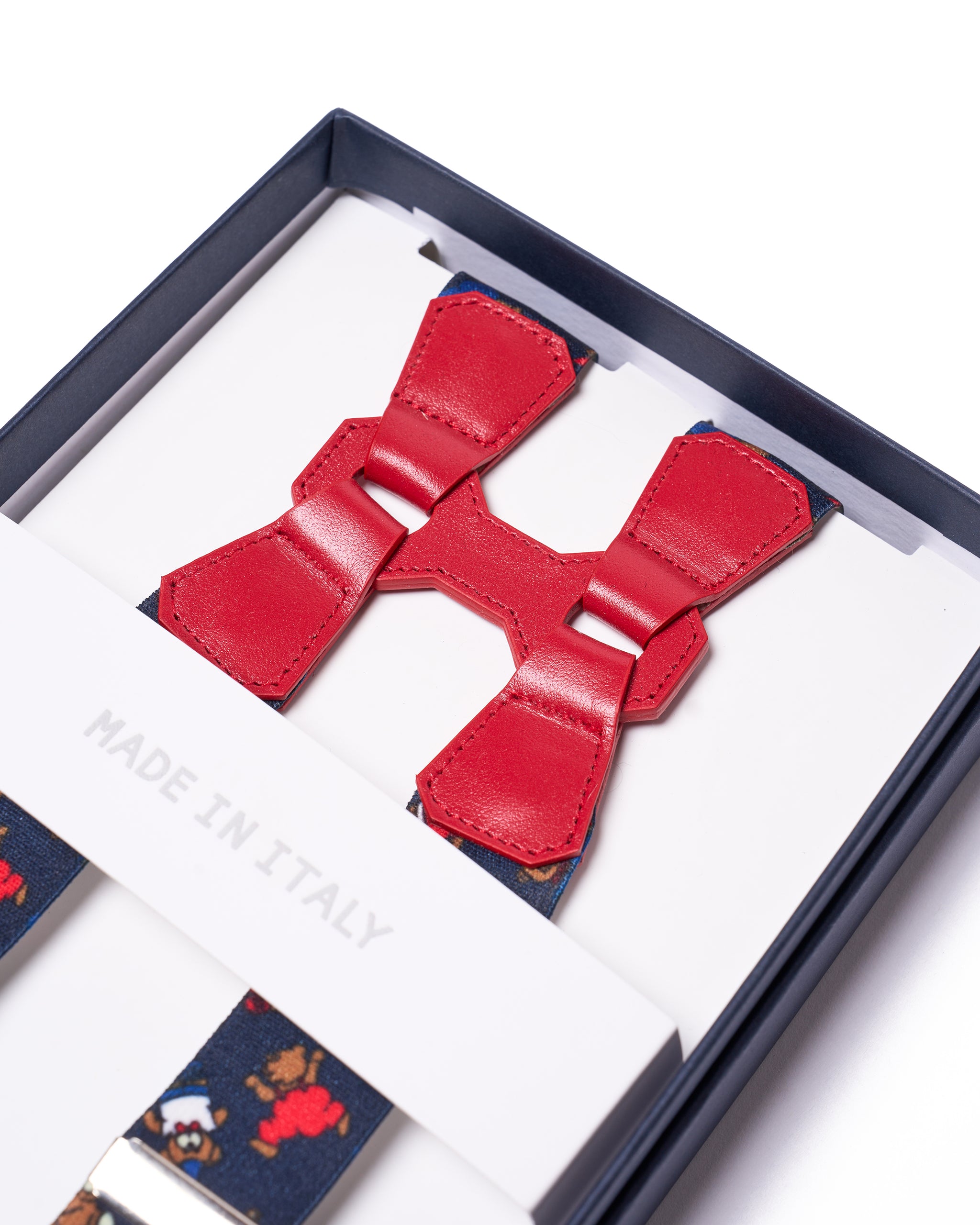 Braces - Clip - Navy teddy strap and red leather