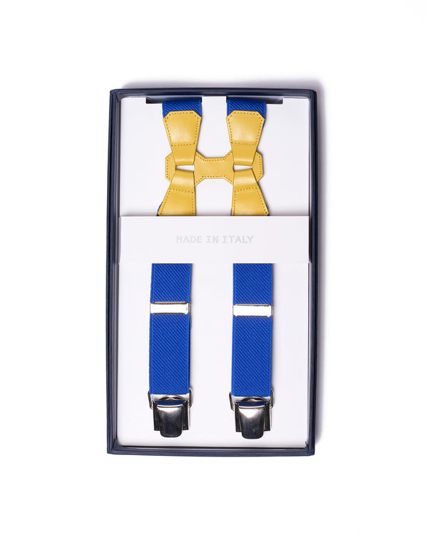 Suspender - Clip - Blue with yellow leather