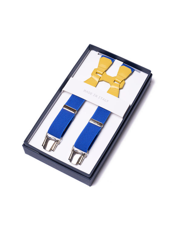 Suspender - Clip - Blue with yellow leather