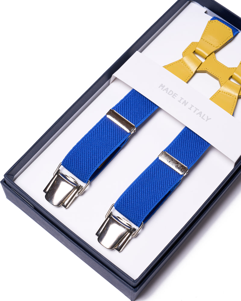 Suspender - Clip - Blue with yellow leather