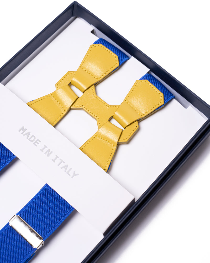 Suspender - Clip - Blue with yellow leather