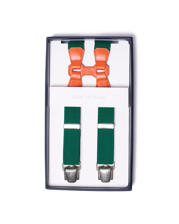 Braces - Clip - Green and orange leather