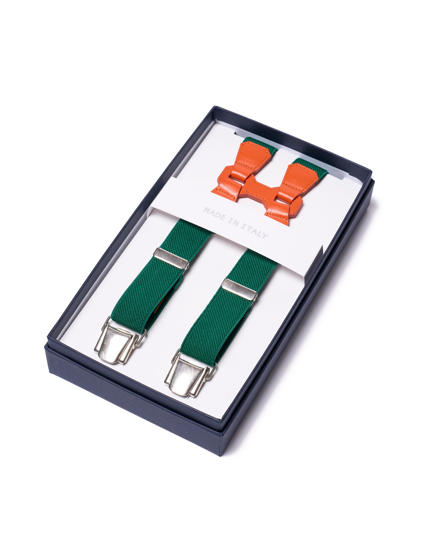 Braces - Clip - Green and orange leather