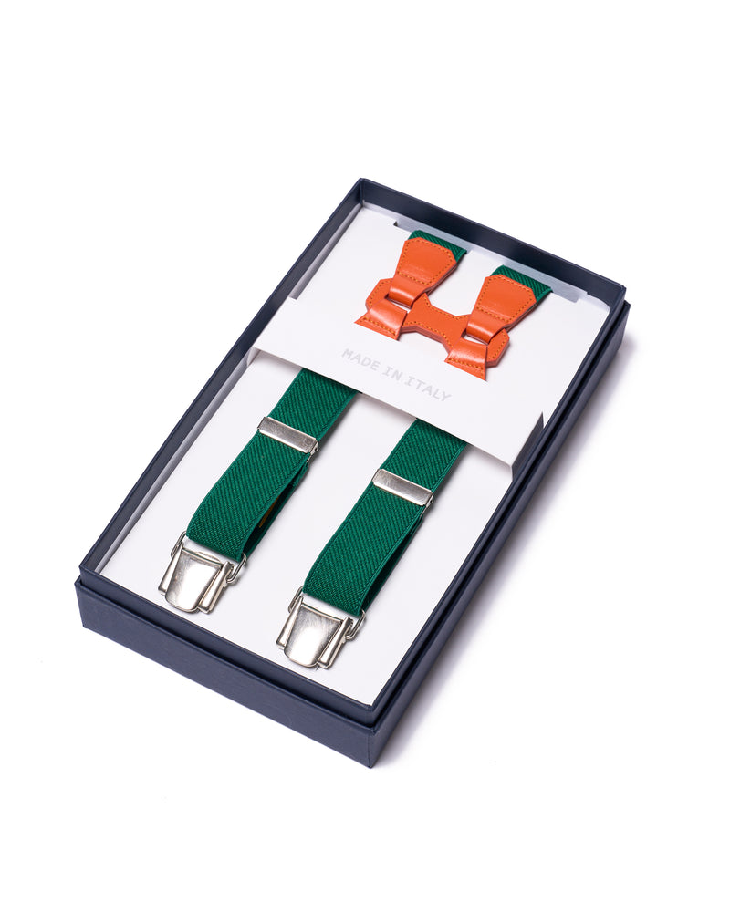 Suspender - Clip - Green and orange leather