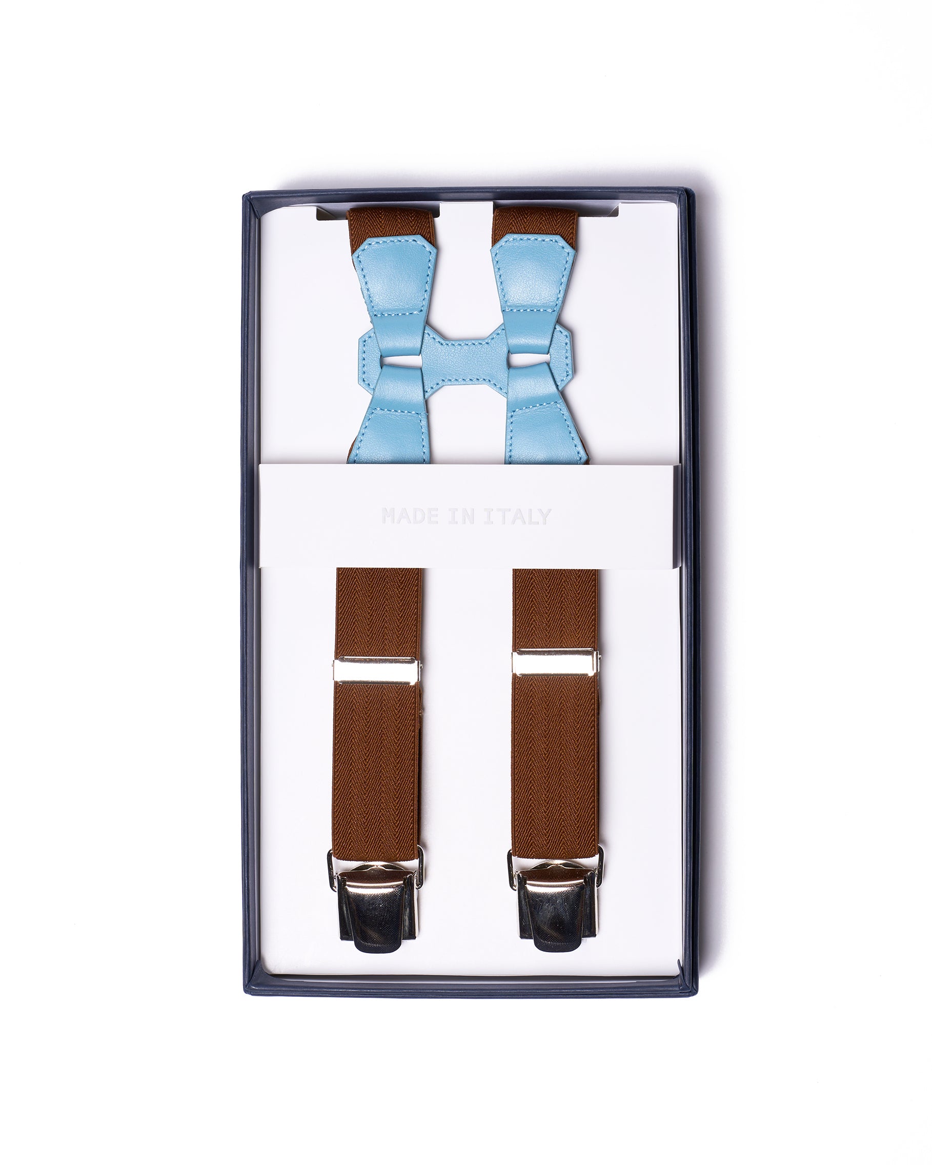 Braces - Clip - Brown with light blue leather