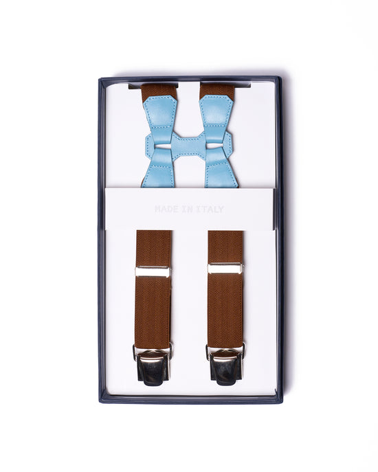 Braces - Clip - Brown with light blue leather