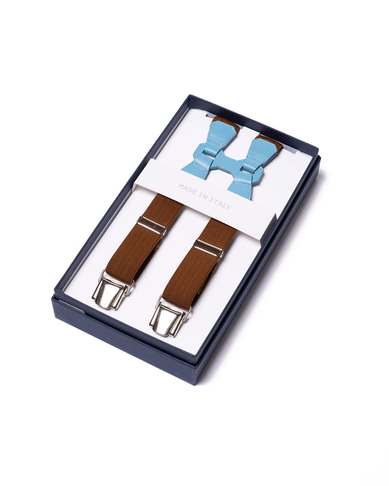 Braces - Clip - Brown with light blue leather