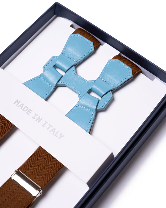 Braces - Clip - Brown with light blue leather