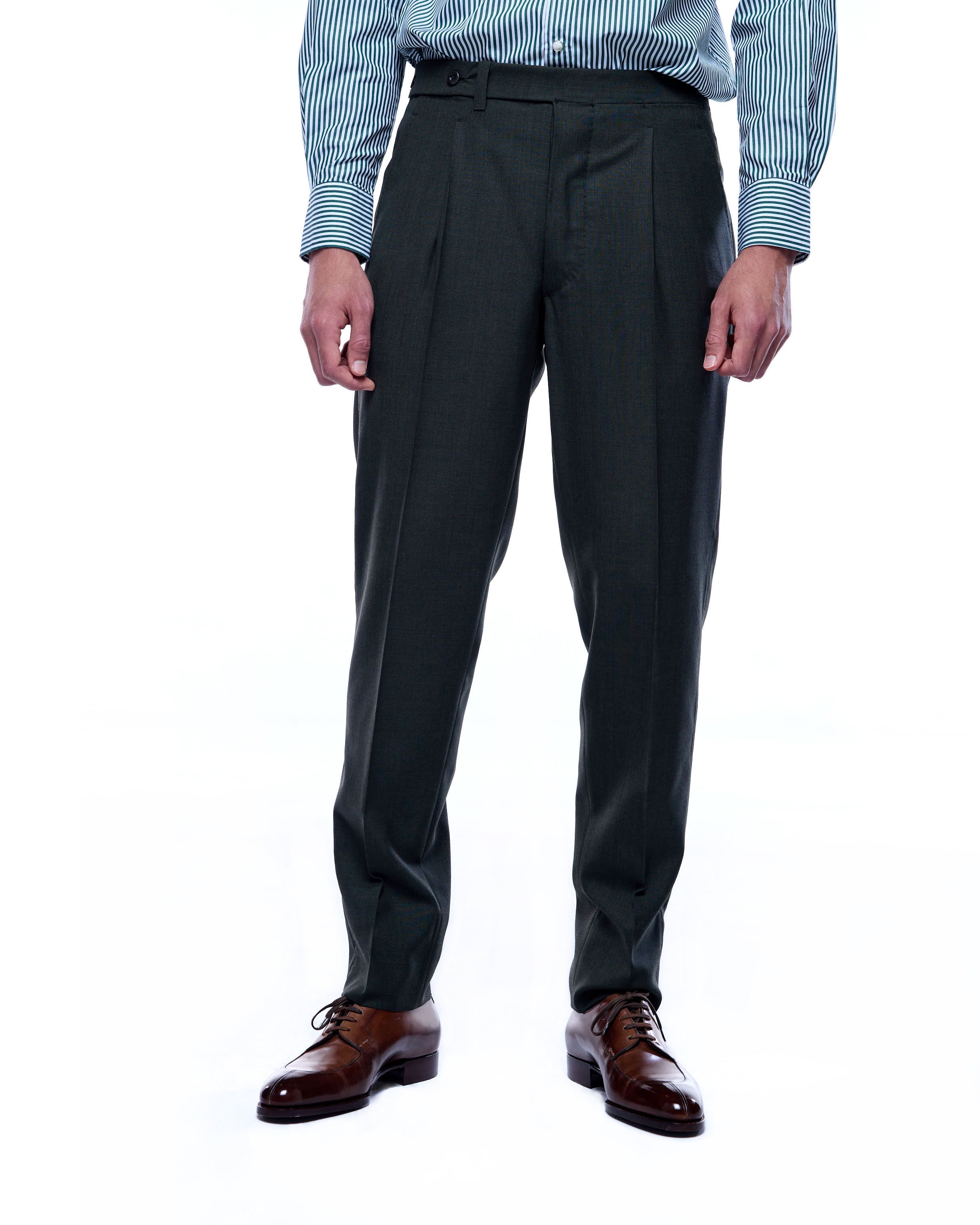 High twist wool trousers - Single pleat - Dark green