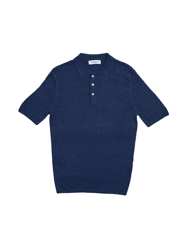 Knitted ribbed linen and cotton - Blue